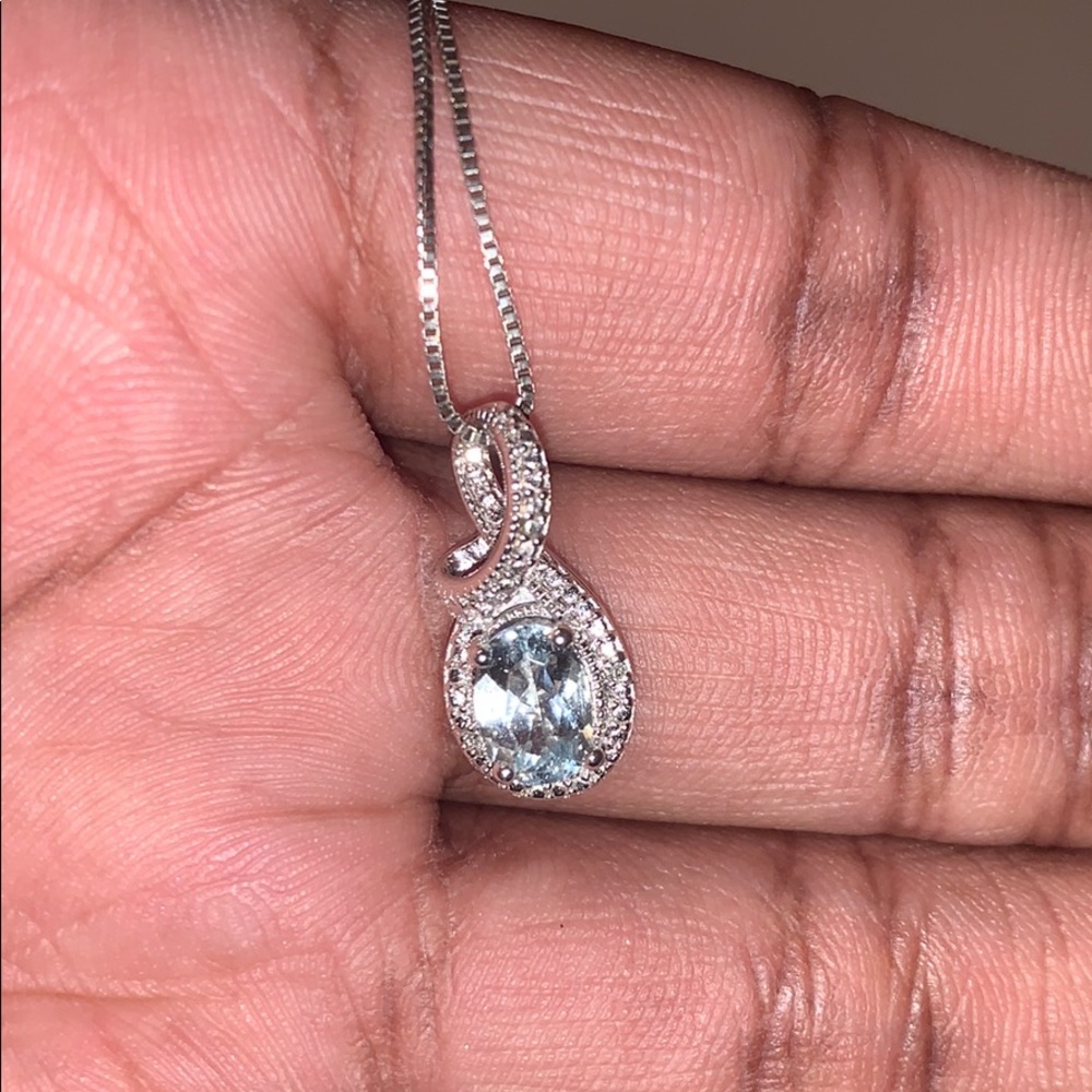 Sapphires Diamond Accents Sterling Silver Necklace